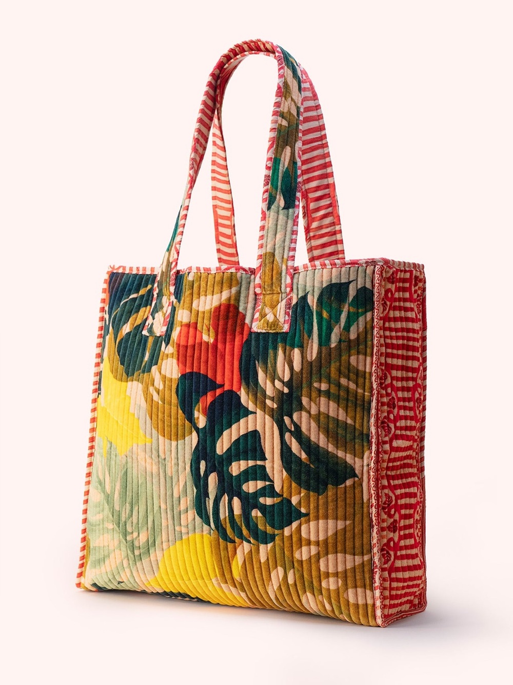 Powder UK Exotic Leaves Luxe Velvet Quilted Tote-NWT